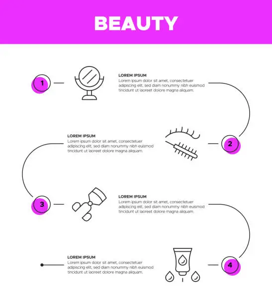 Vector illustration of Beauty Infographic Template - Cosmetics, Make-Up, Hair Salon, Perfume, Shampoo, Soap