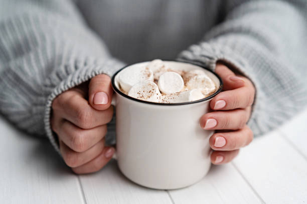 istock Woman holding cup with cacao and marshmallow 1741384321