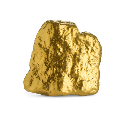 One beautiful gold nugget on white background