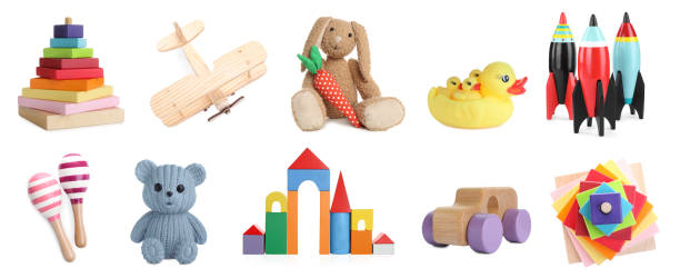 istock Collage with many different toys on white background 1741405681