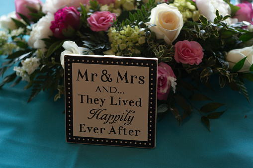 Mr & Mrs wedding sign with floral