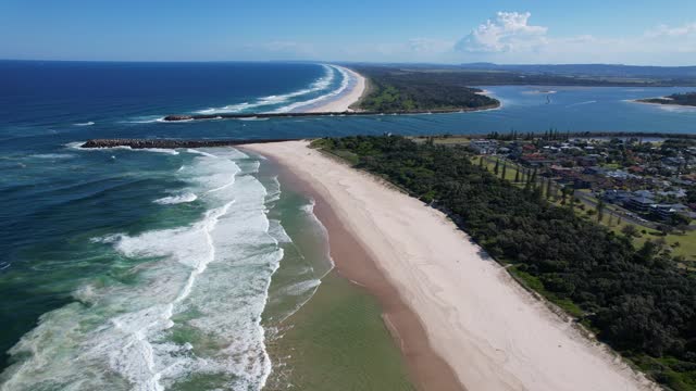 White Sandy Shore Of Lighthouse Beach In New South Wales, Australia - aerial drone shot