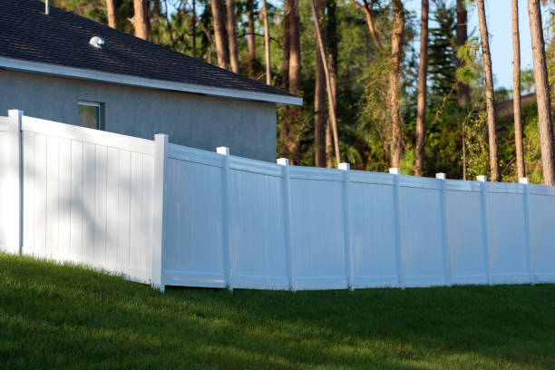 istock White plastic fence for back yard protection and privacy 1741415837
