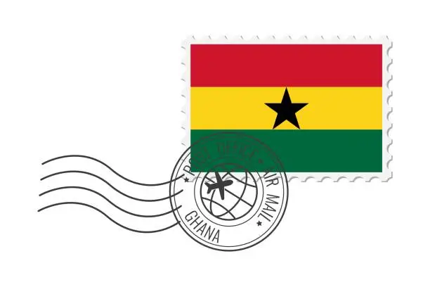 Vector illustration of Ghana postage stamp. Postcard vector illustration with Ghanaian national flag isolated on white background.