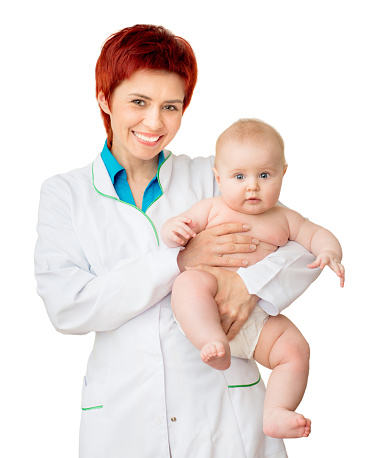 Doctor with cute baby isolated on a white background