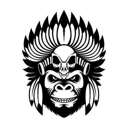 gorilla aztec head illustration