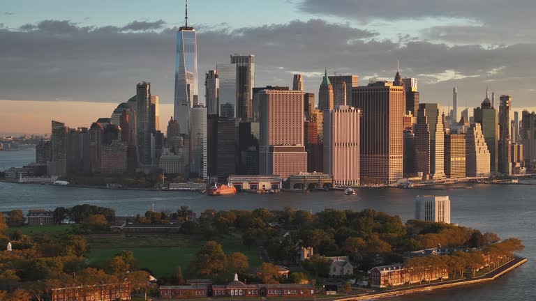 Aerial view of New York City at sunrise