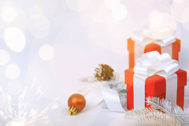 istock Christmas red gifts with decorations on white background 1741513107