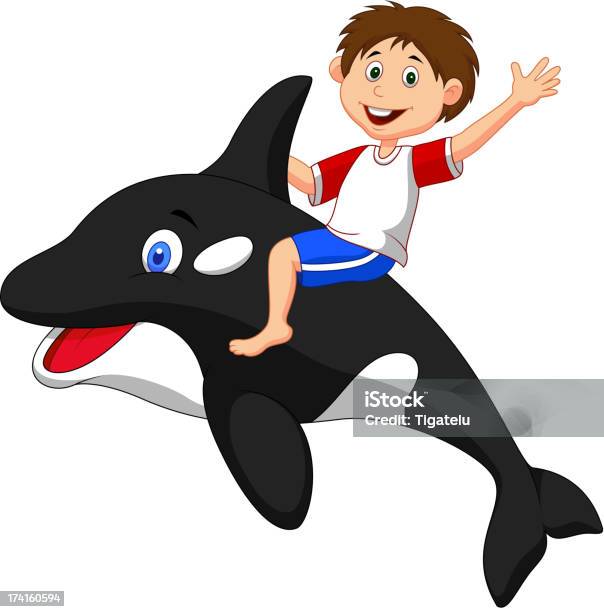 Orca Ride Cartoon Cartoon Boy Riding Orca Stock Illustration - Download Image Now ...