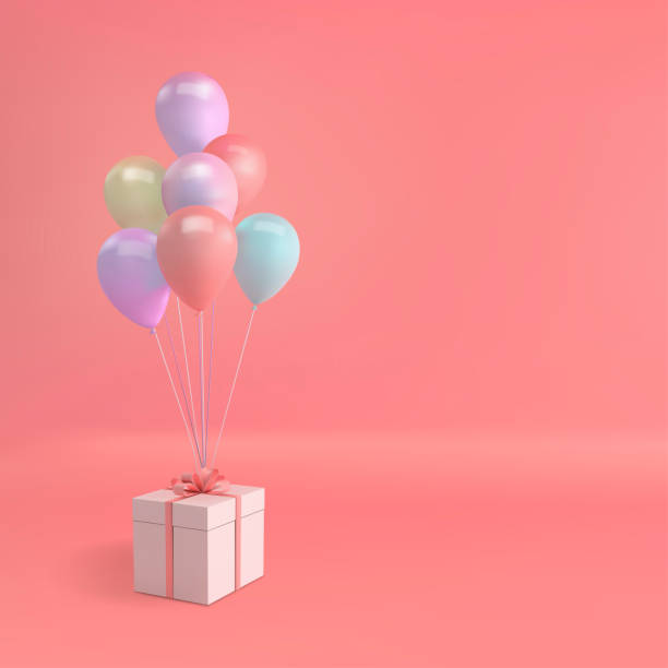istock Vector illustration of realistic balloons and gift box with bow on pink background. Empty space for party, promotion social media banners, posters. 1741607977