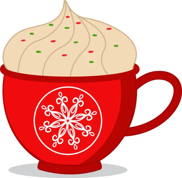 Vector illustration of Hot chocolate with lollipops in a red cup for Christmas. A cup of sweets with Christmas and New Year. Elements of vector design.Suitable for Christmas decoration, advertising, postcards