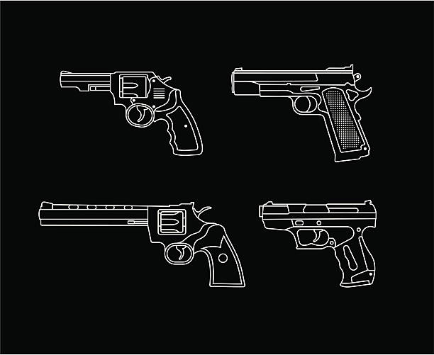 Handgun Handgun. Pistols and Revolvers - set of vector icons. Isolated on black background. handgun stock illustrations