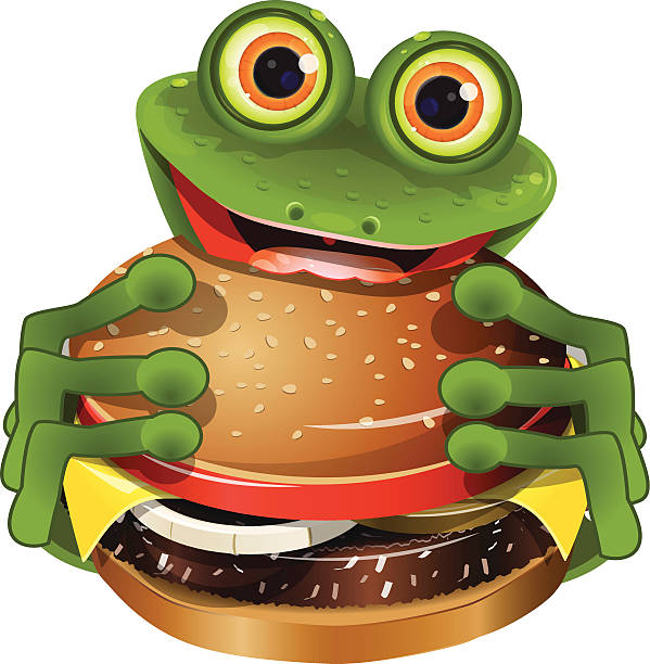 ilustrações, clipart, desenhos animados e ícones de sapo com cheesebúrguer - frog sideways glance humor desire