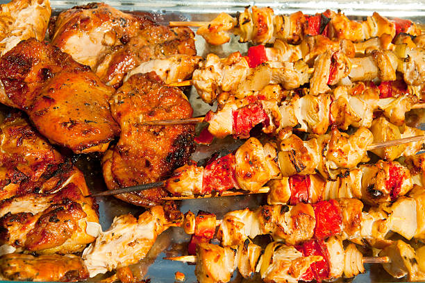 istock Roast chicken meat sticks on barbecue 174169536