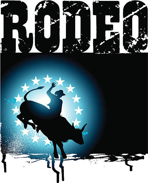 bull rider-rodeo kowboj grunge graphic - rodeo bull bull riding cowboy stock illustrations