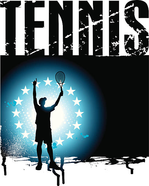 ilustraciones, imágenes clip art, dibujos animados e iconos de stock de fondo grunge de tenis masculino victoria - silhouette tennis competitive sport traditional sport