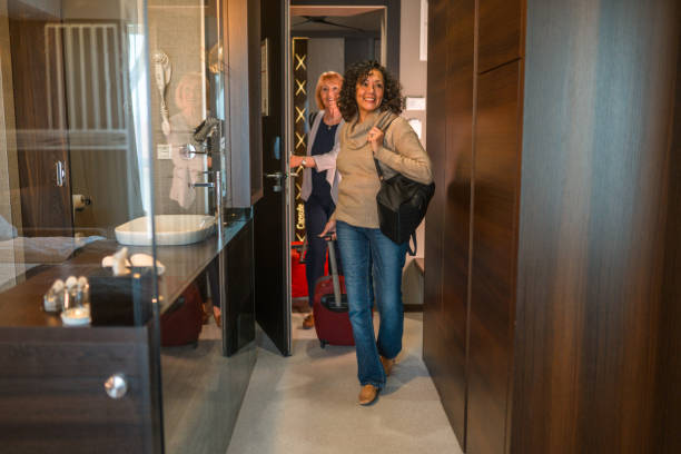 istock Excited Travelers Arrive in Modern Hotel Room 1741730910