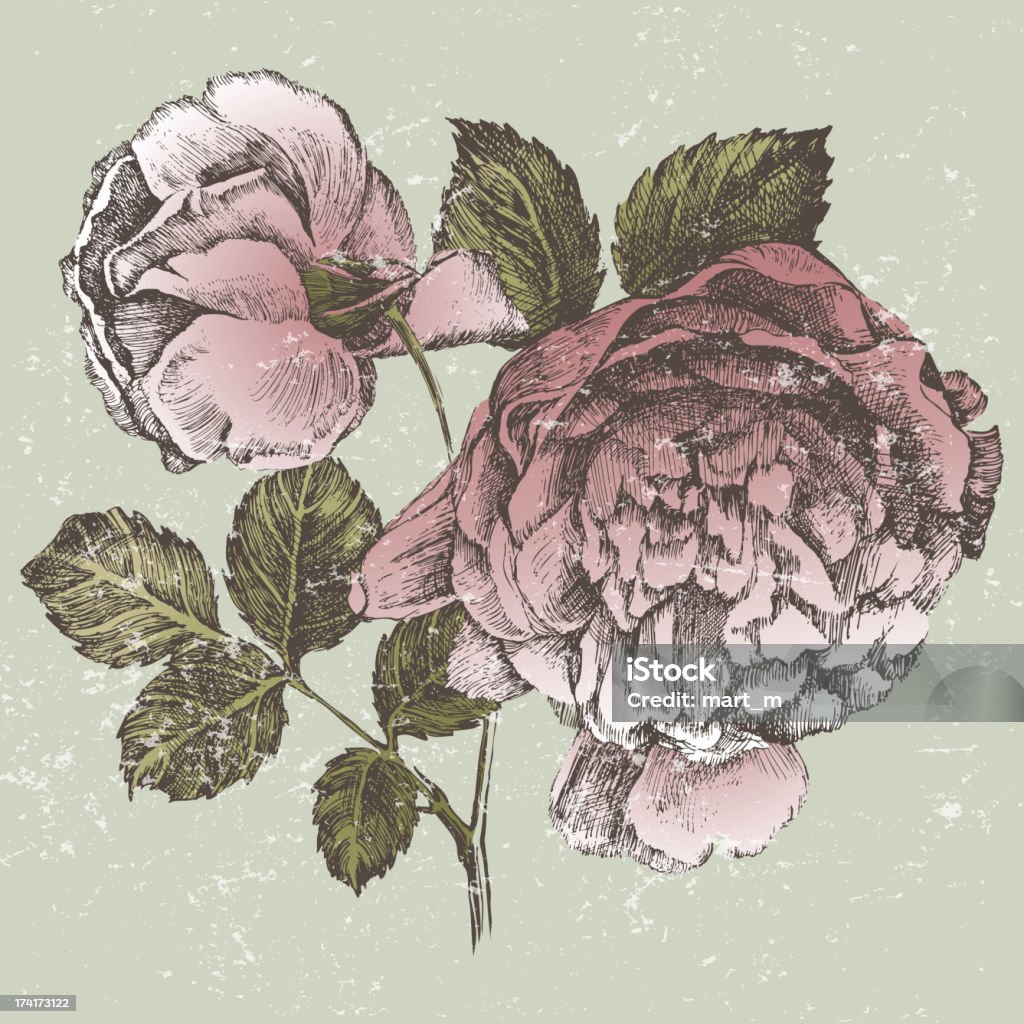 Rétro rose branch - clipart vectoriel de Arbre en fleurs libre de droits