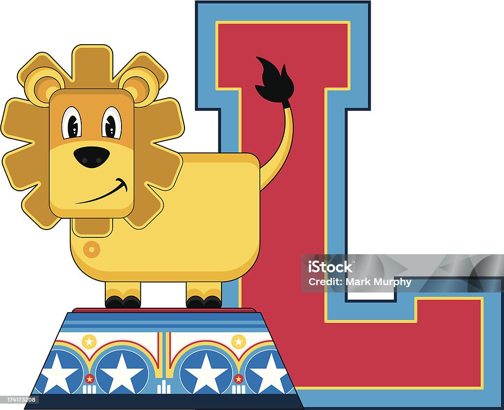 Lion sur Podium apprentissage Lettre L - clipart vectoriel de Apprentissage libre de droits