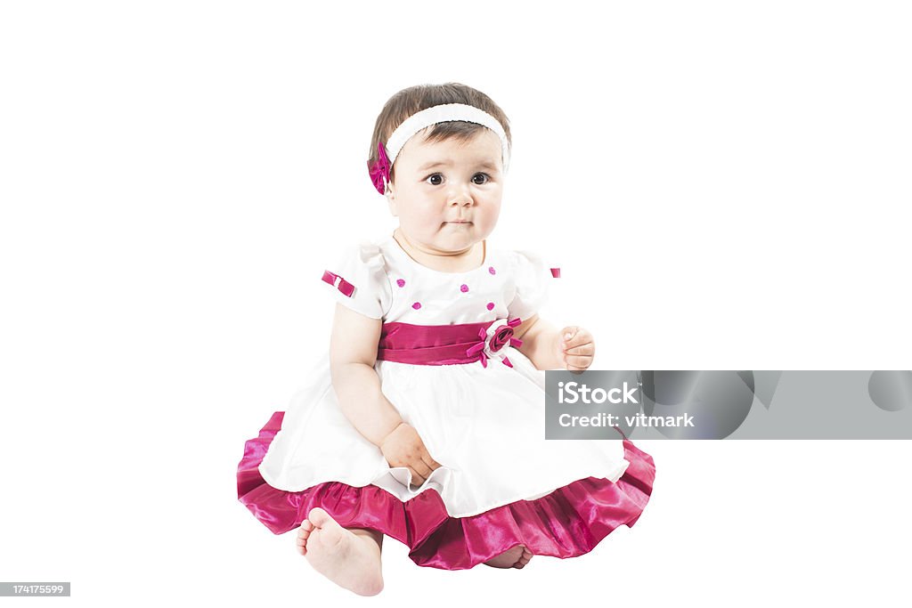 Little cute baby-girl  isolated Little cute baby-girl  in pink dress isolated on white background  Use it for a child, parenting or love concept Babies Only Stock Photo