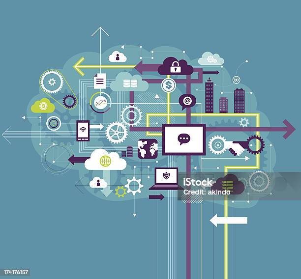 Ilustración de Comunicación De Negocios y más Vectores Libres de Derechos de Tecnología - Tecnología, Negocio, Cerebro