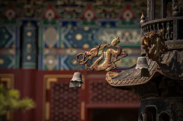 Photo of Closeup of incense burner in temple. Beijing, China