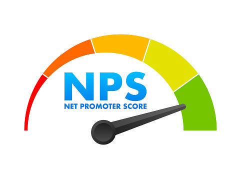 NPS Level Meter, measuring scale. Net promoter score Level speedometer indicator. Vector illustration