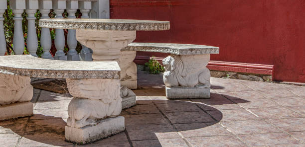 istock Stone table and benches for rest  in the park. 1741844159
