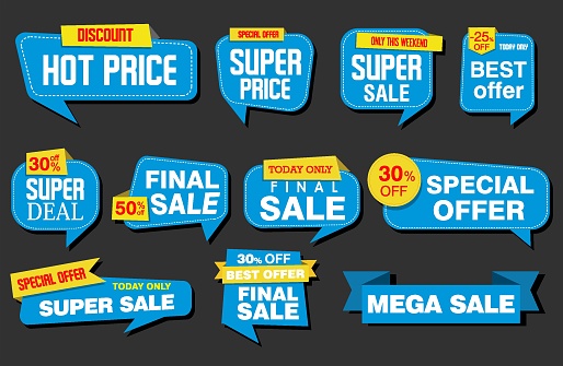 Modern super sale stickers and tags blue collection