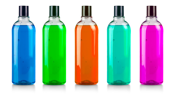 The Set of colored Shampoo bottle on a white background with clipping path