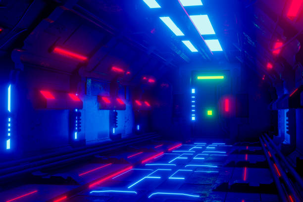 istock Sci-Fi grunge  corridor background illuminated with neon lights 3d render 1741872246