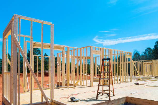 istock Construction work in progress viewing an unfinished house with wooden framing beams 1741892521