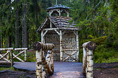 Hermit's hut made of birch in Mon Repos Park