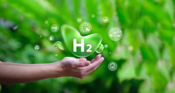 istock Human hand with the word H2 on a green background. H2 hydrogen innovation zero emissions technology. 1741899605