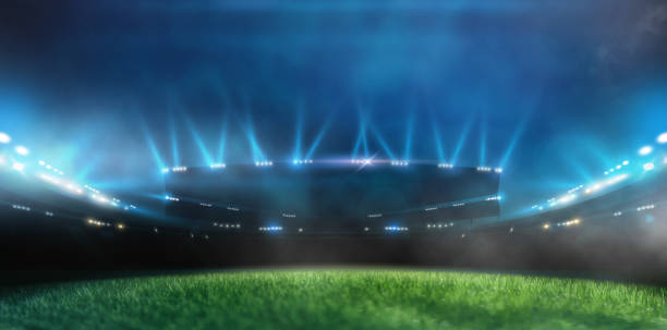 istock Green soccer field, bright spotlights, 1741900118