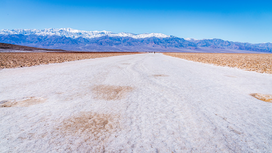 Trail through Badwater Basin in Death Valley National Park in California