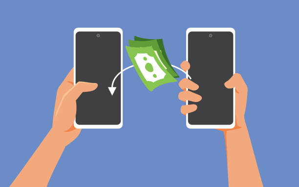 istock Vector Cartoon of Online Money Transfer Between Two People 1741990954