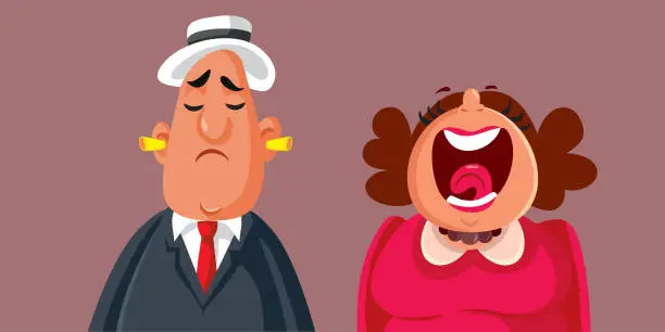 Vector illustration of Vector Man with Earplugs Not Listening to his Nagging Wife