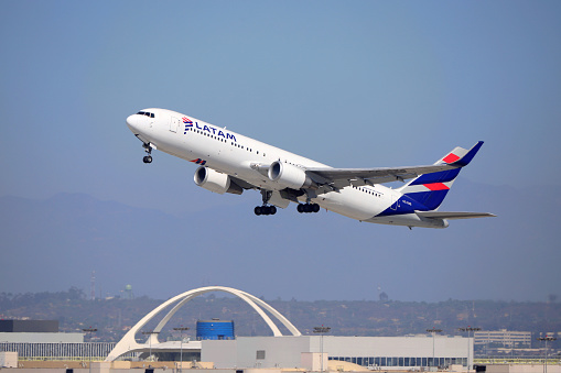 Los Angeles, CA, USA - Oct 14, 2023: LATAM Airlines Boeing 767-300ER Aircraft - Los Angeles International Airport (LAX).