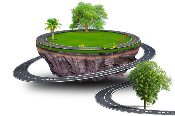 istock Ecology concept with Fantasy floating island. 1742027931