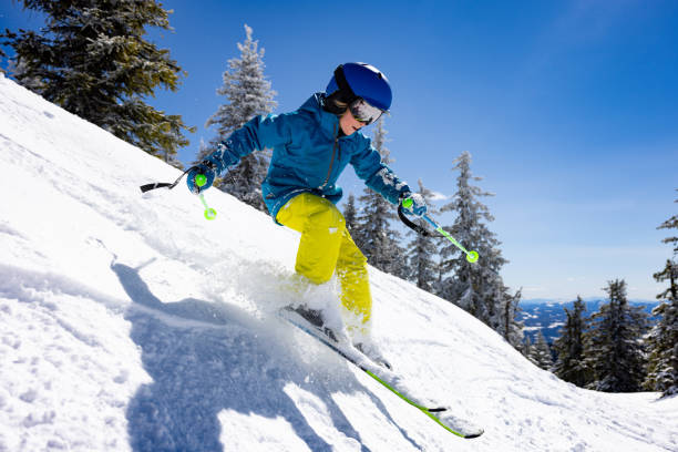 skiing Boy skiing skiing and snowboarding stock pictures, royalty-free photos & images