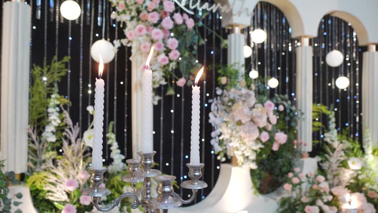 White candles in the wedding reception