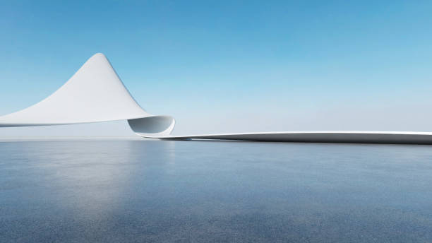 istock 3d render of abstract futuristic architecture with empty concrete floor. Scene for car presentation. 1742064523