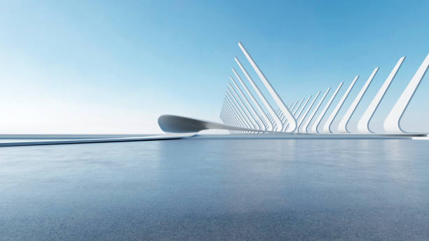 istock 3d render of abstract futuristic architecture with empty concrete floor. Scene for car presentation. 1742065042