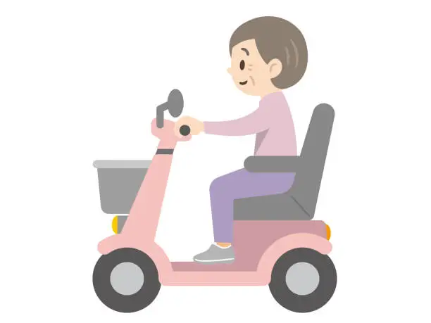 Vector illustration of Vector illustration of a senior woman riding an electric cart