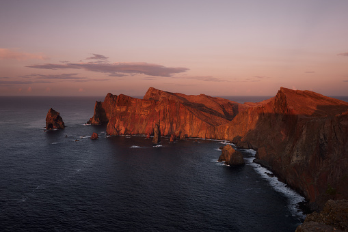 Coastline cliffs of Ponta de Sao Lourenco at Madeira island, Portugal.