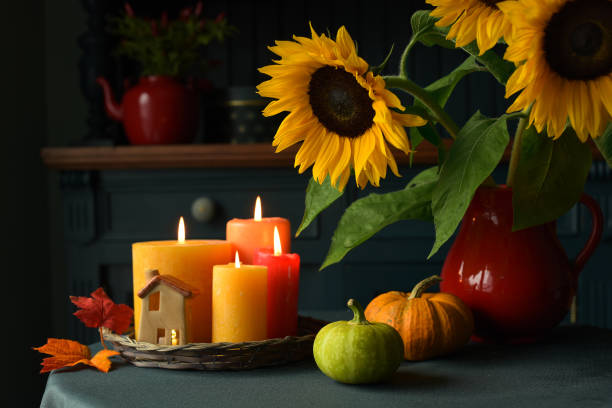 istock Autumn Cup of tea and sunflowers 1742167636