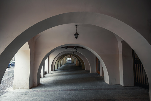 Arch passage, arched corridor street in Krakow, Poland