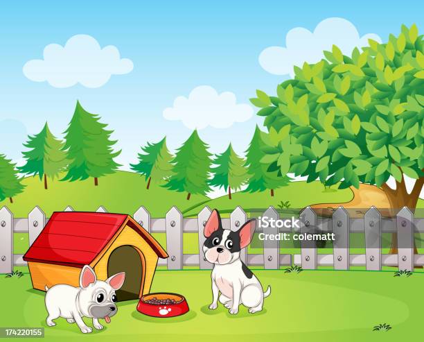 Backyard With Two Dogs Stock Illustration - Download Image Now - Animal, Blue, Clip Art