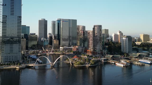Aerial view of Perth Elisabeth Quay at sunset
